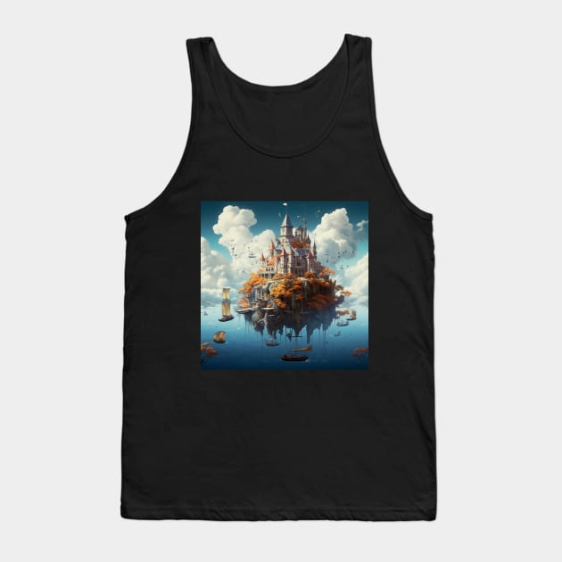 Ethereal Skies: The Floating Castle Adventure Tank Top by Kinda Sorta